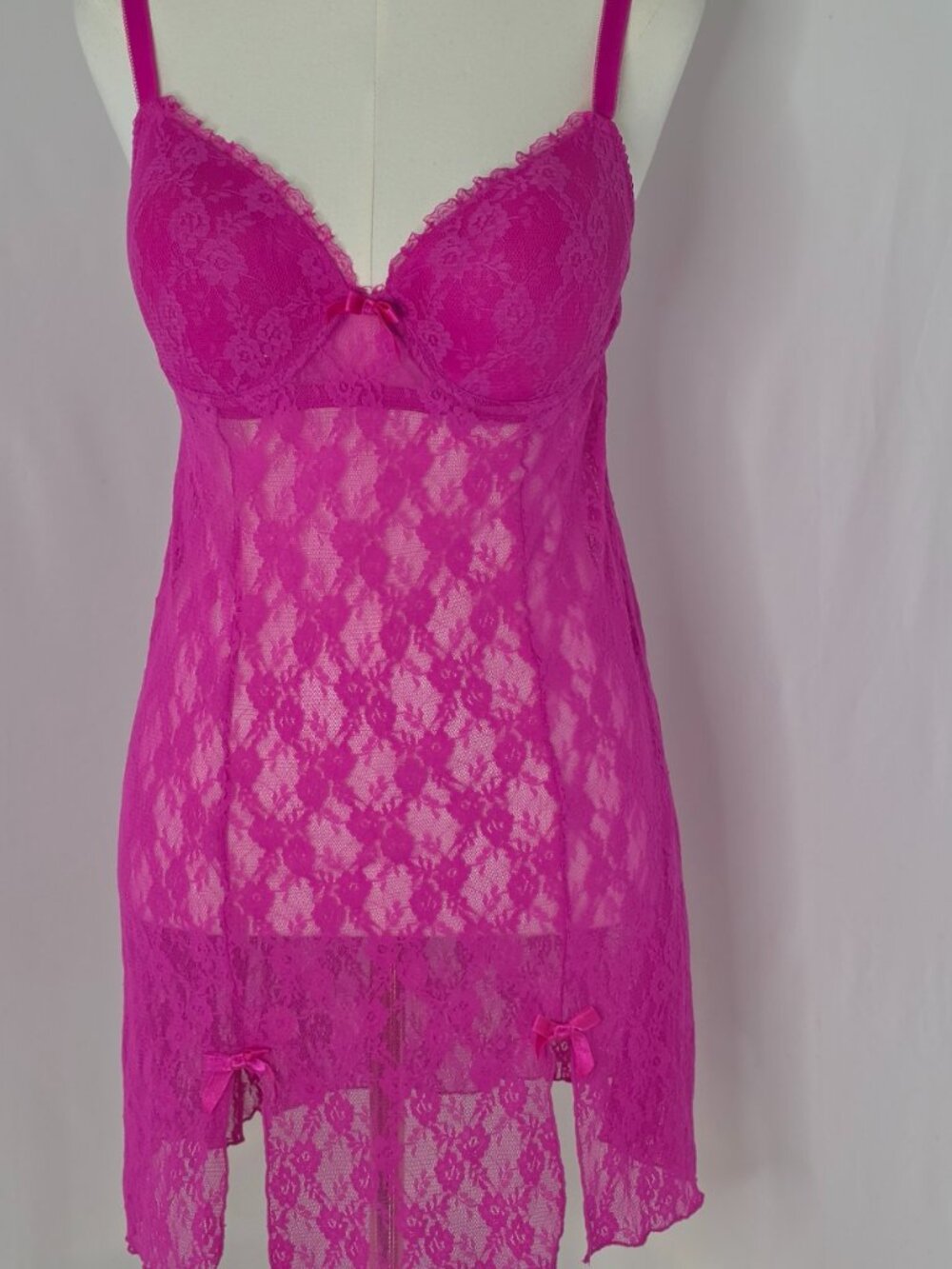 Be Wicked Hot Pink Floral Lace Babydoll Chemise Lingerie – 38C